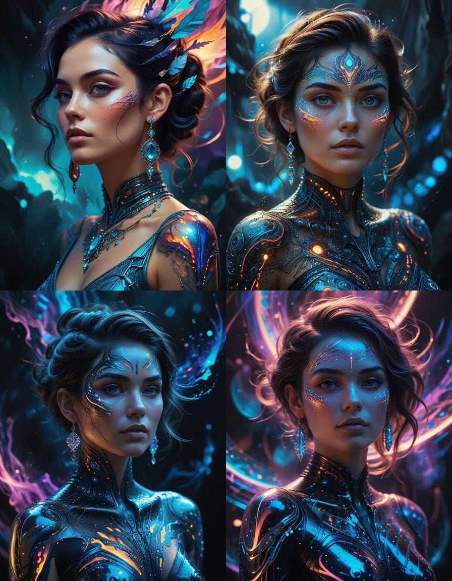 Ethereal Woman in Elegant Attire with Intricate Earrings