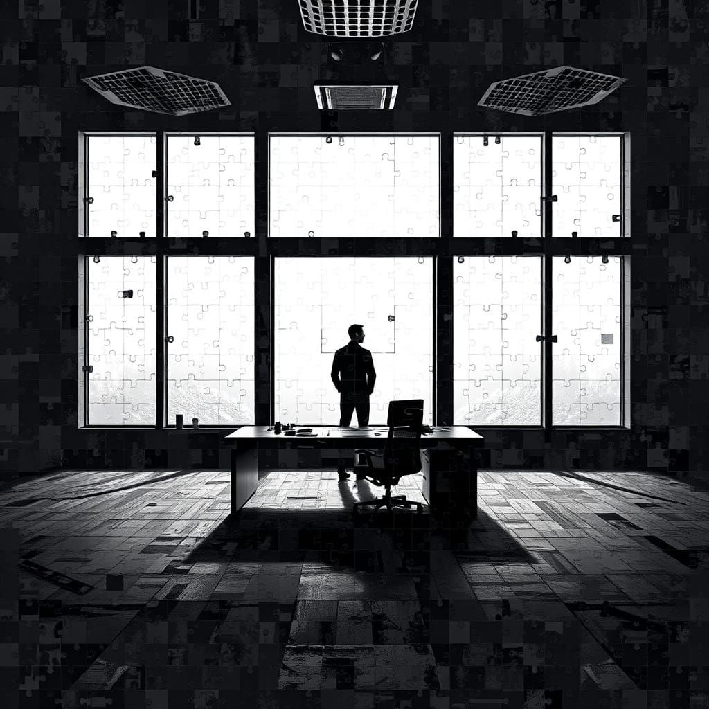 Gray Mosaic Office in a Remote Landscape