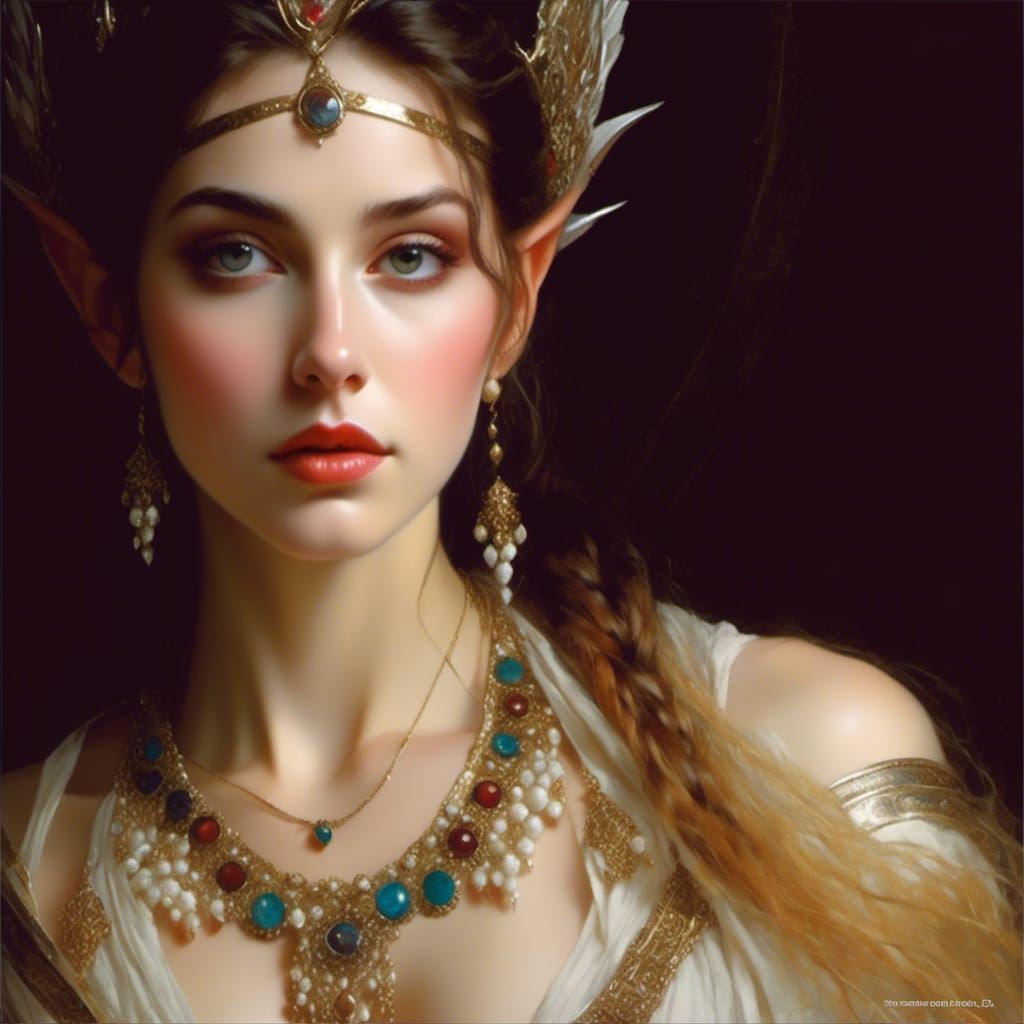 Detailed High Elf Portrait in Classical Fantasy Style