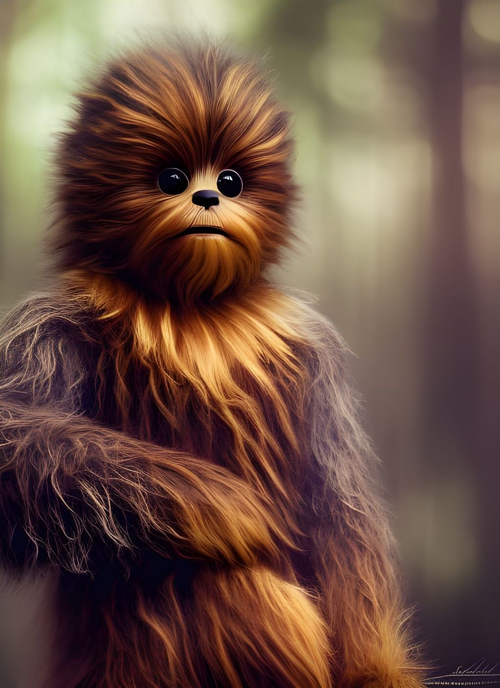 Chibi Wookiee Cub Portrait in Fantasycore Style