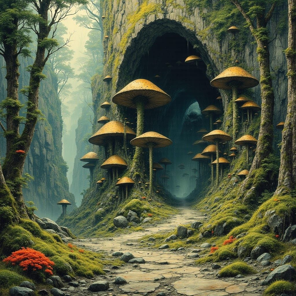 Mystical Skull Archway in Overgrown Forest