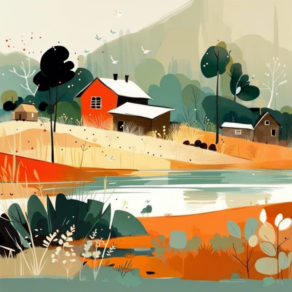 Lush Landscape Painting with Rolling Hills