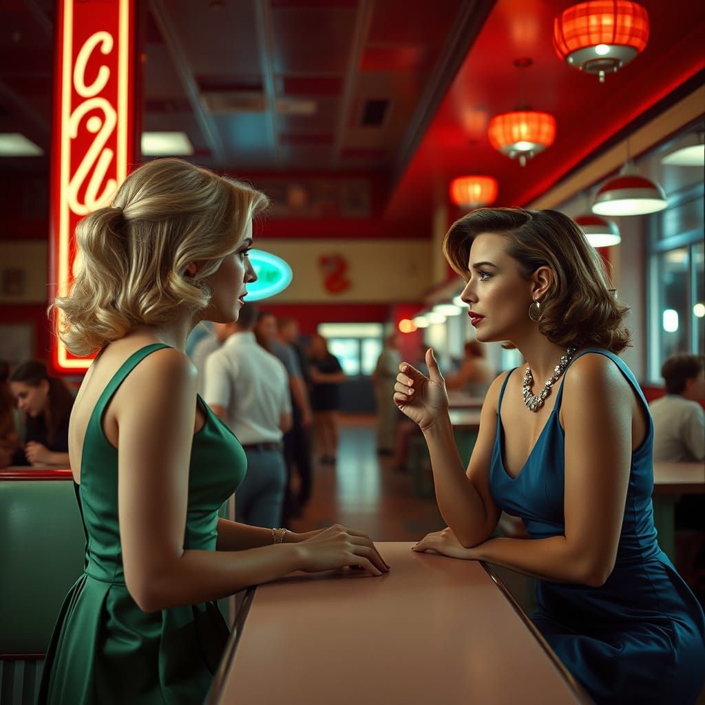 Women Clash in Retro Diner, Shot in Cinematic Style