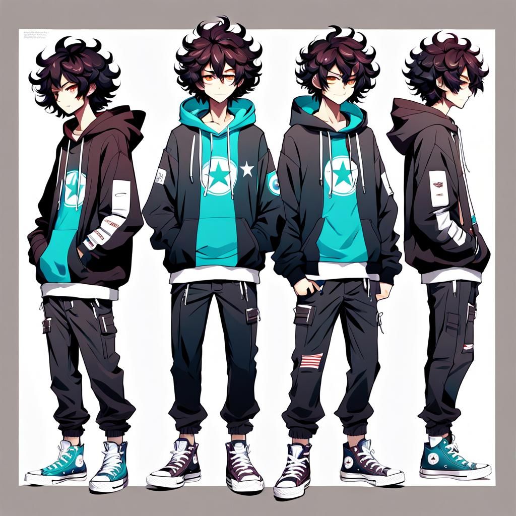 Emo Boy Character Sheet in Manga Style