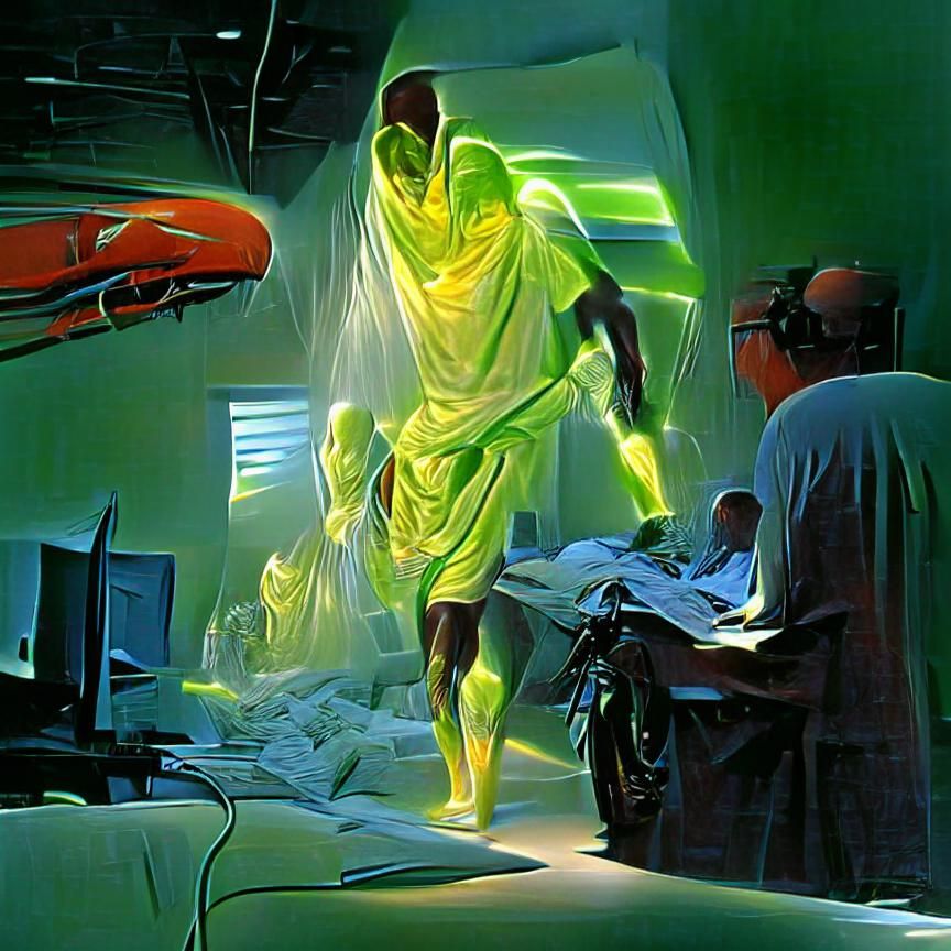 Green Light Floods Dark Room: Futuristic Animation
