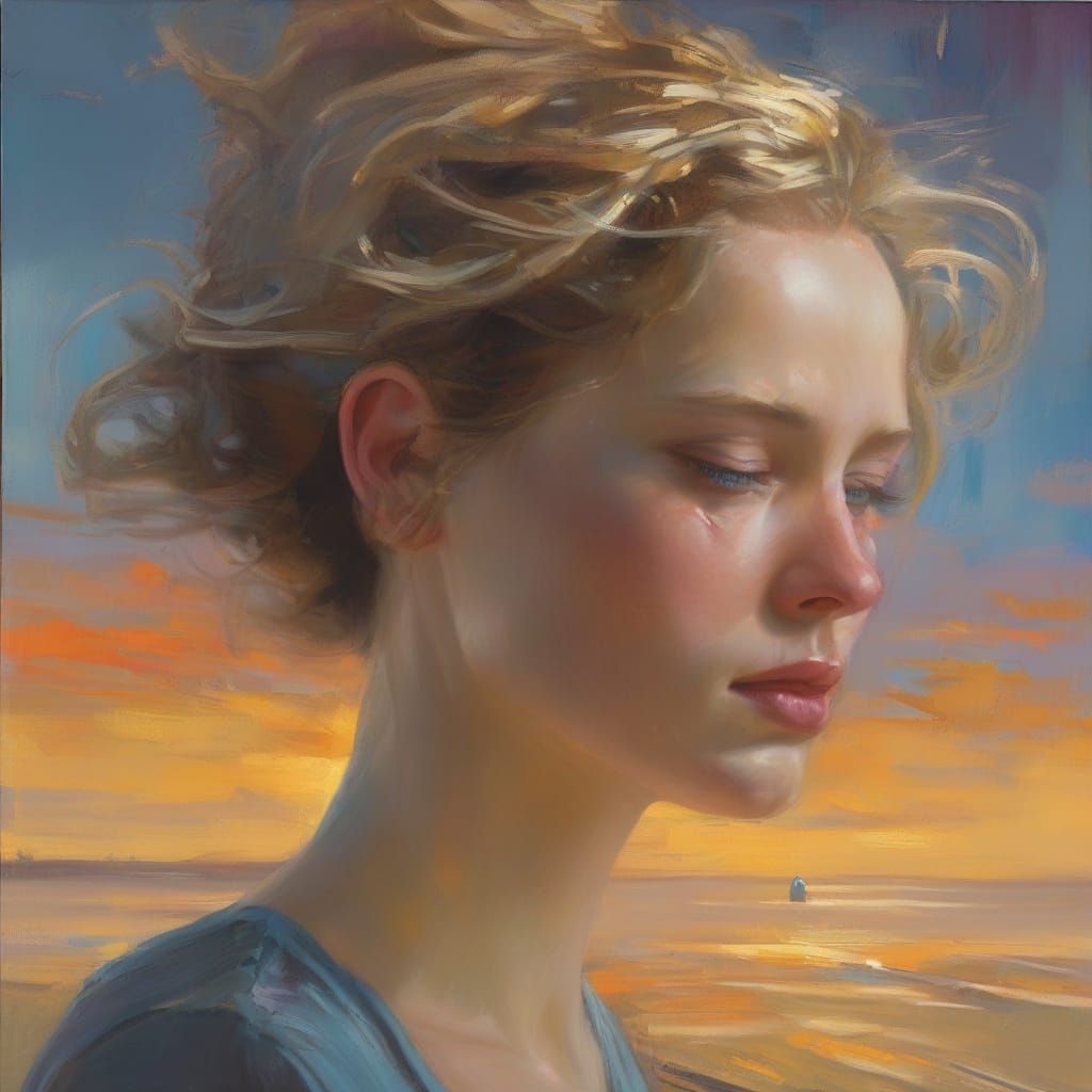 A Young Woman Lost in Thought, Yearning for Something Beyond...