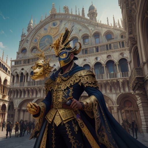 Vibrant Venice Carnival Scene in Baroque Fantasy Style