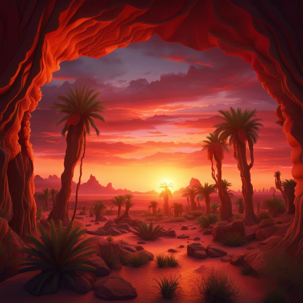 Beautiful desert sunset over the oasis