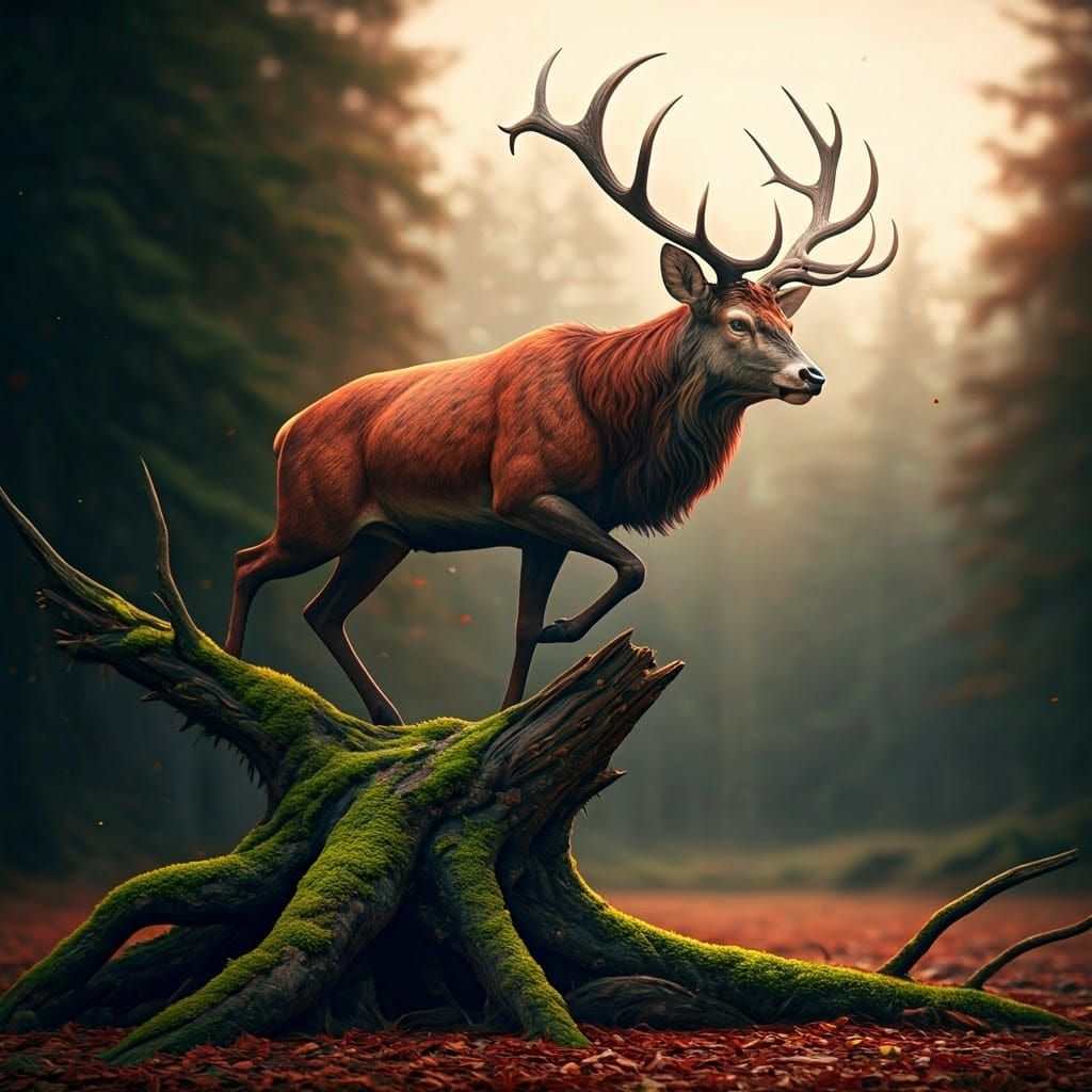 Majestic Buck Leaps in Hyper-Realistic 3D Render