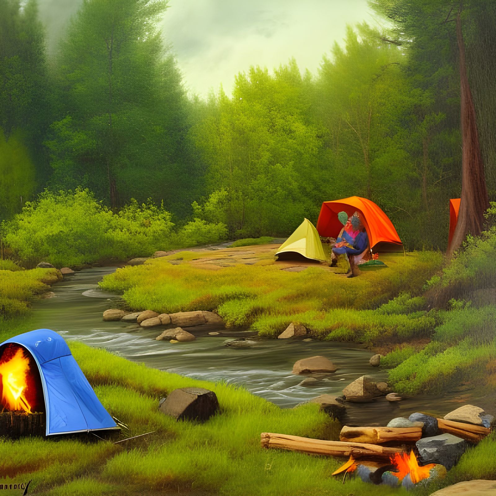 Campers Fight the Storm in Garden Landscape