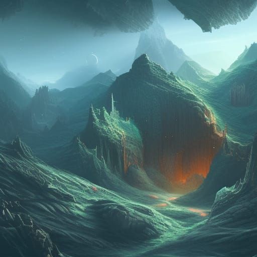 Detailed Liminal Space Matte Painting in Deep Color