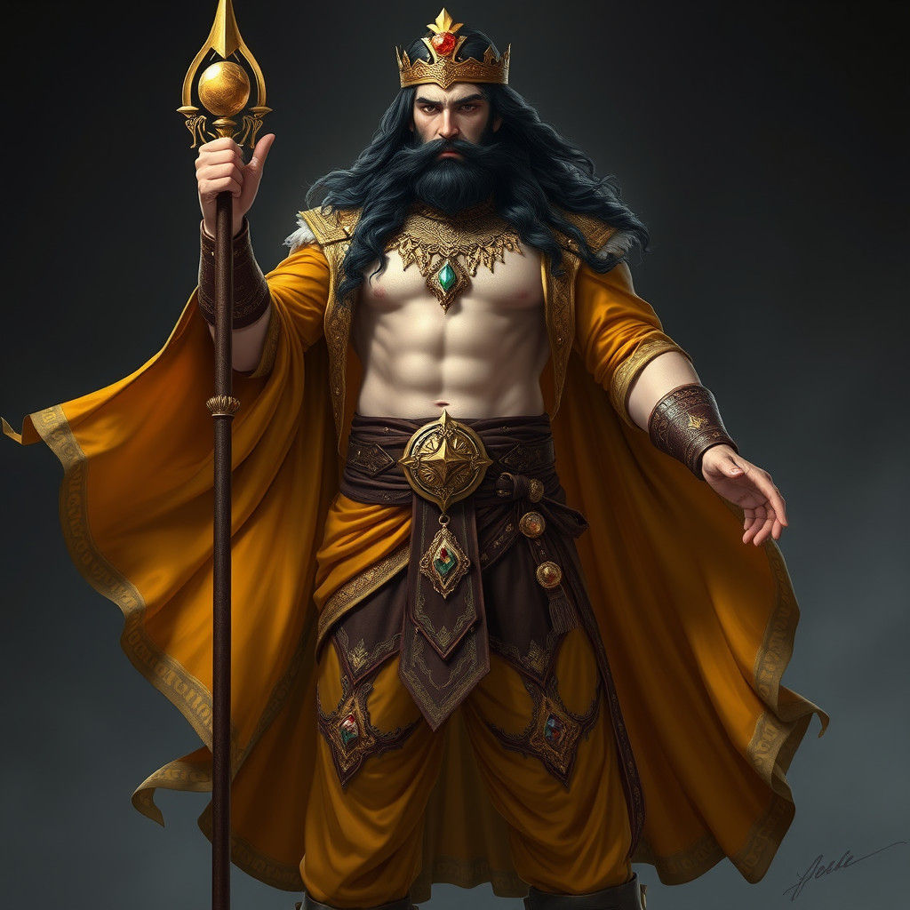 Fantasy King Like Greek God with Gold Adornments