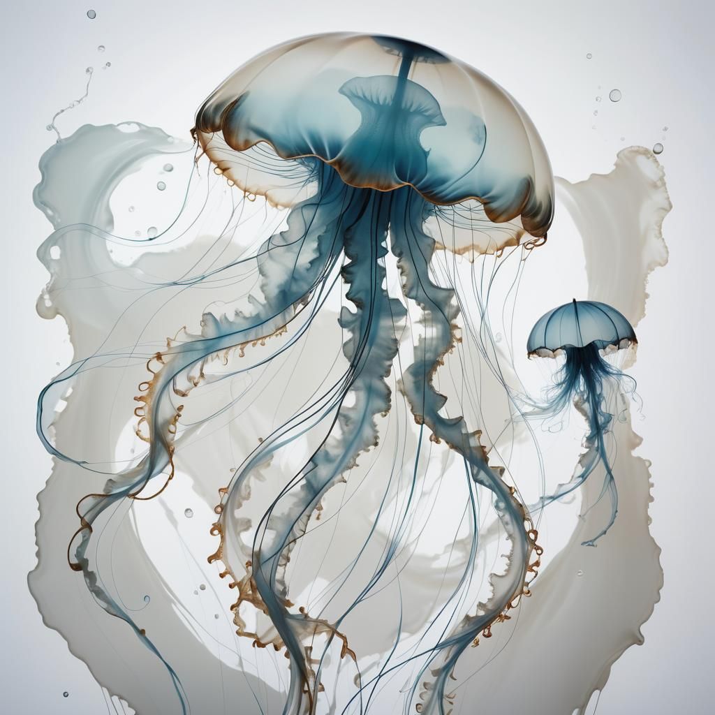 Surreal Jellyfish Silhouette in Dreamy Aquascape