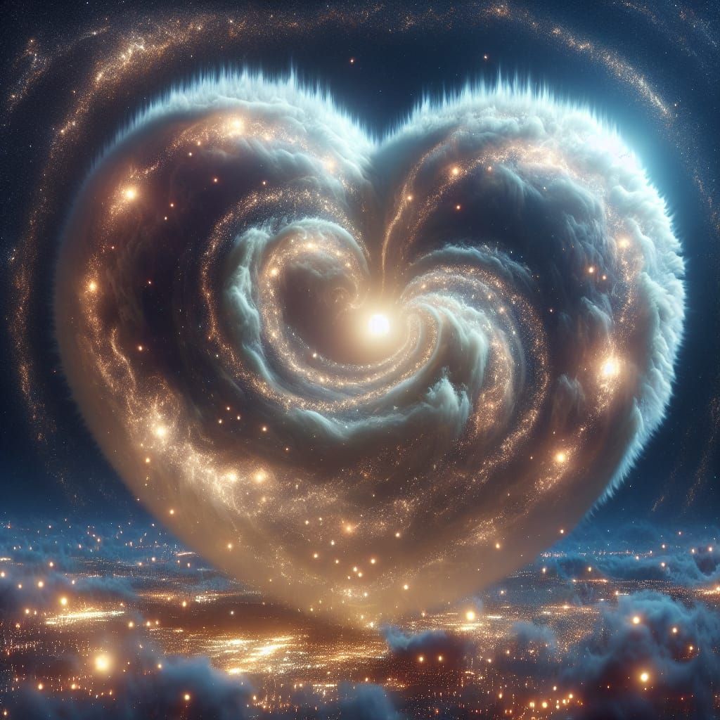 Heart-Shaped World Radiating Light in the Cosmos
