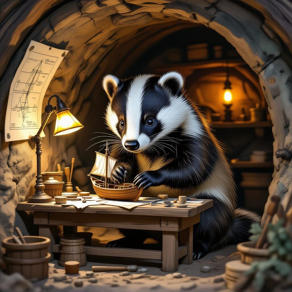 Badger Crafts Miniature Ship in Cozy Burrow