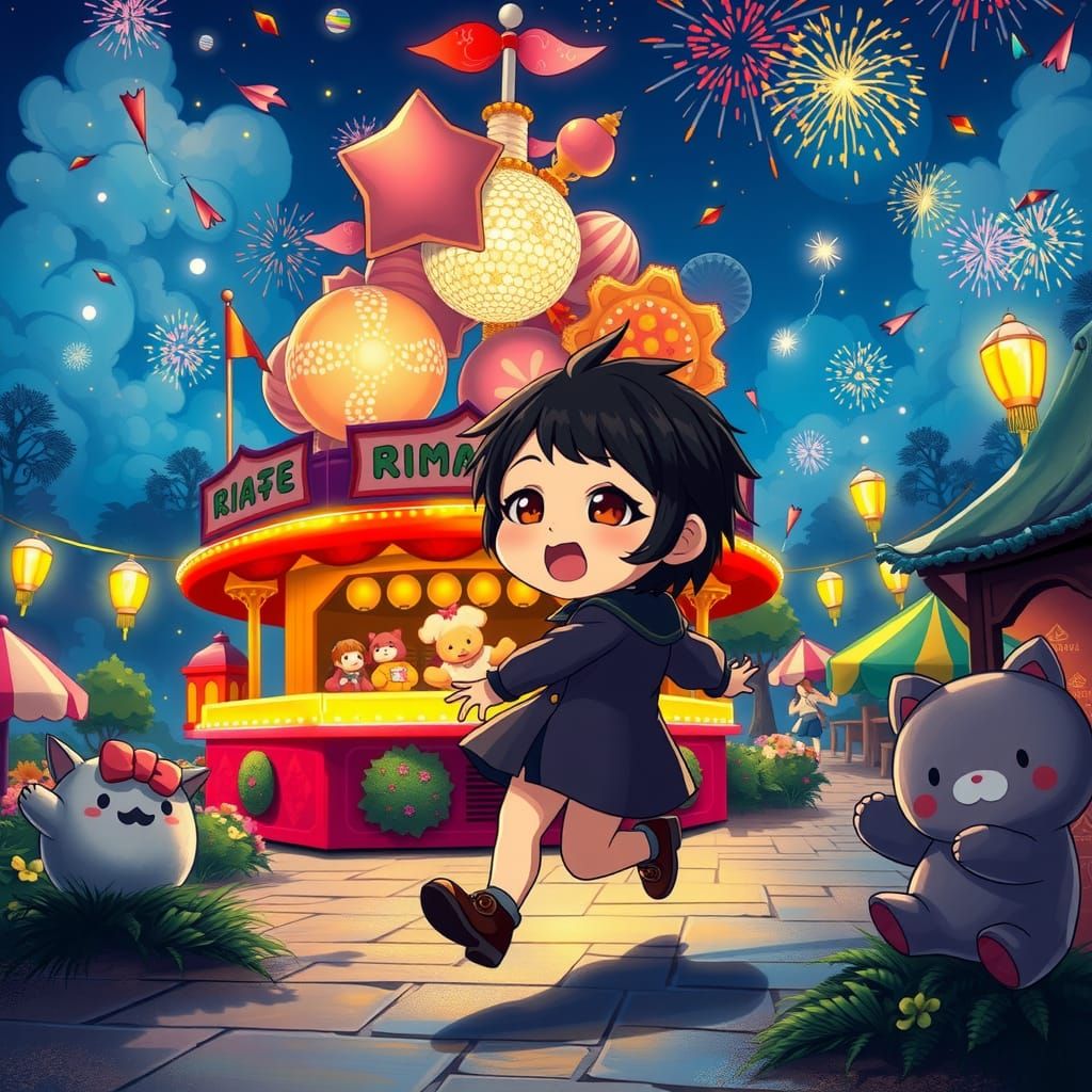 Chibi Woman at Twilight Carnival Game