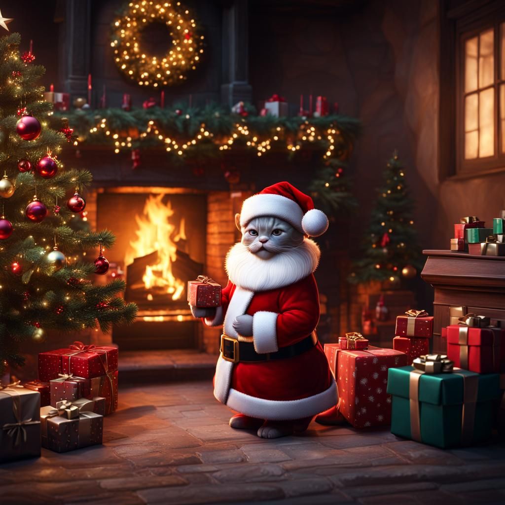 Grogu as Santa Claus by Christmas Tree