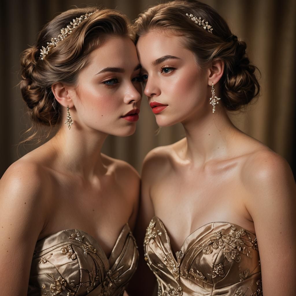 Intimate Portrait of Two Women in Strapless Gown