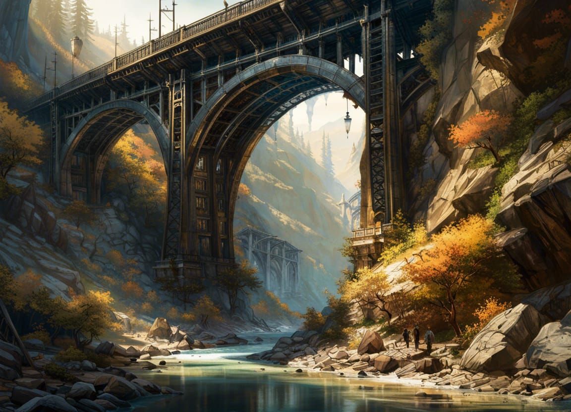 Mountain Pass Railway Bridge in Fantasy Style