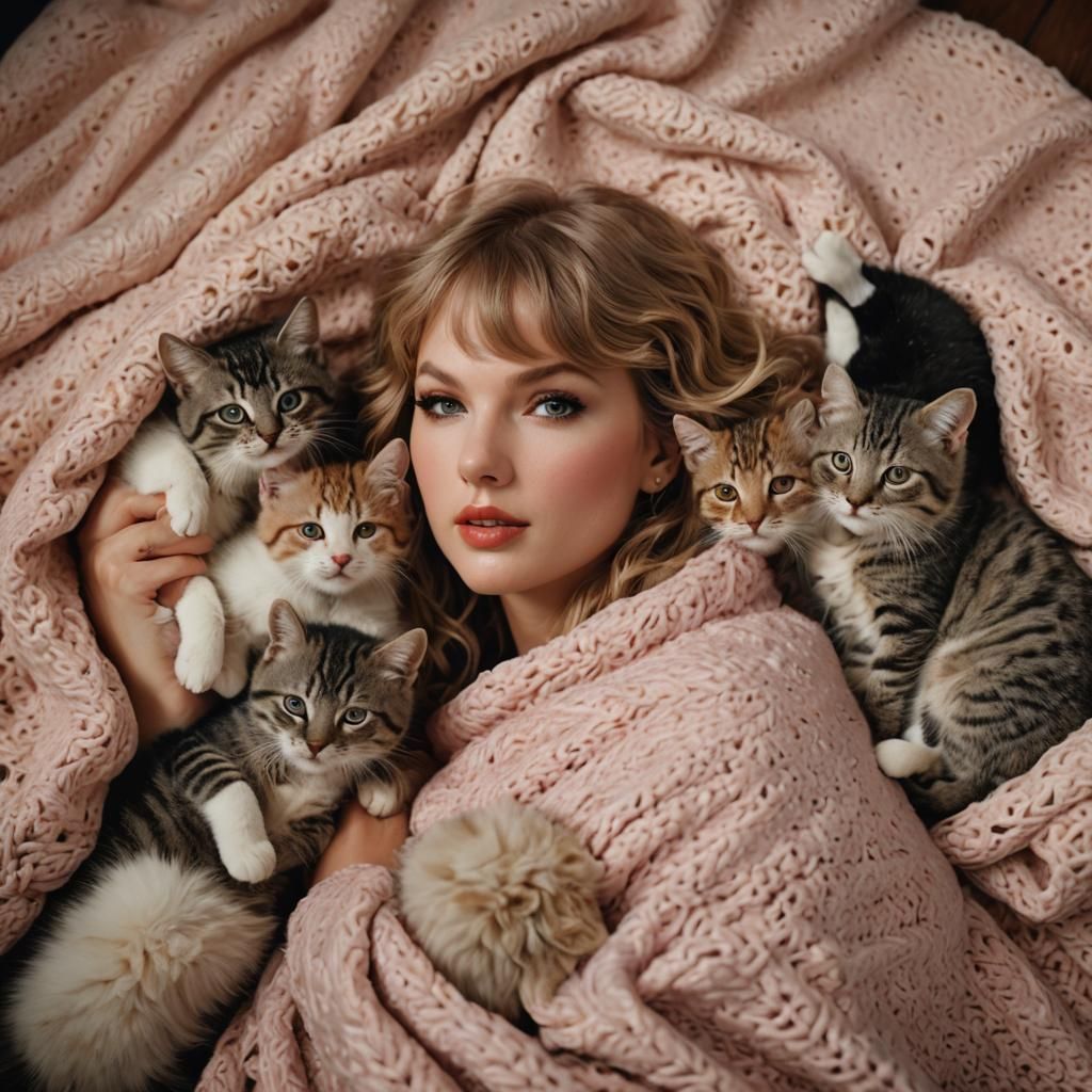 Taylor Swift Portrait with Baby Cats: Hyper-Realistic Photog...