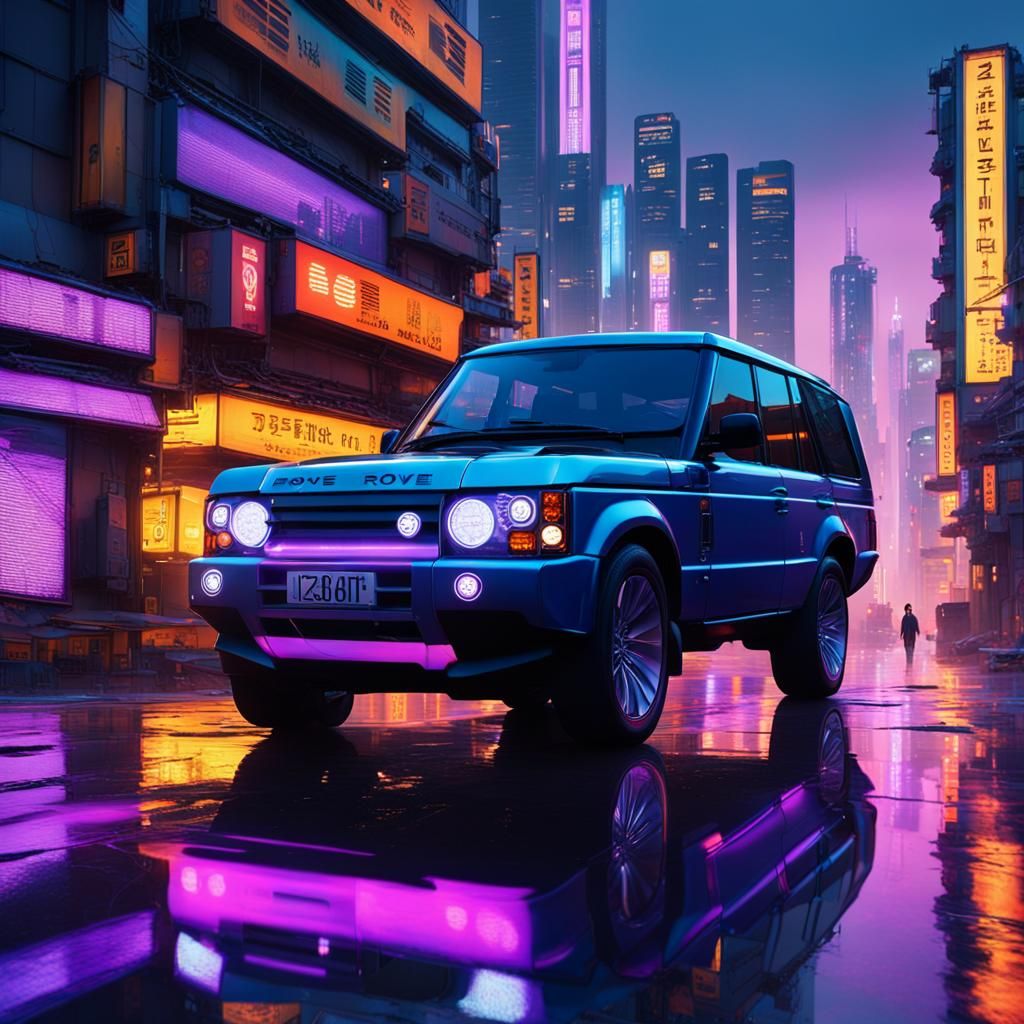 Futuristic Land Rover in Neon Seoul: Matte Painting