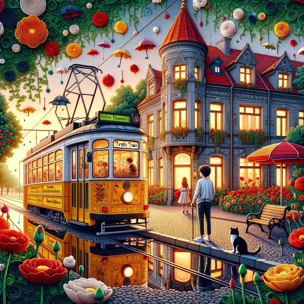 a papercut-macramee work : TRAM-TRAM