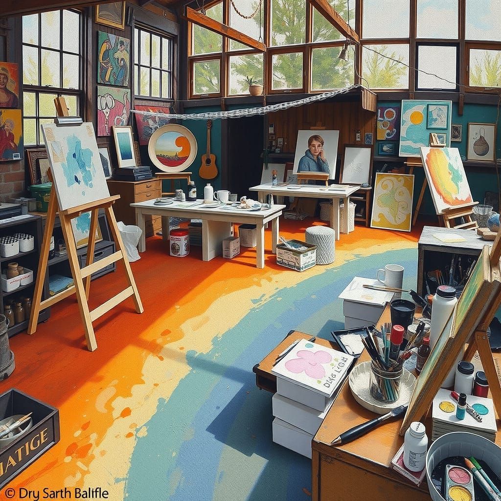 Warm Art Studio in a Vibrant, Expressive Style