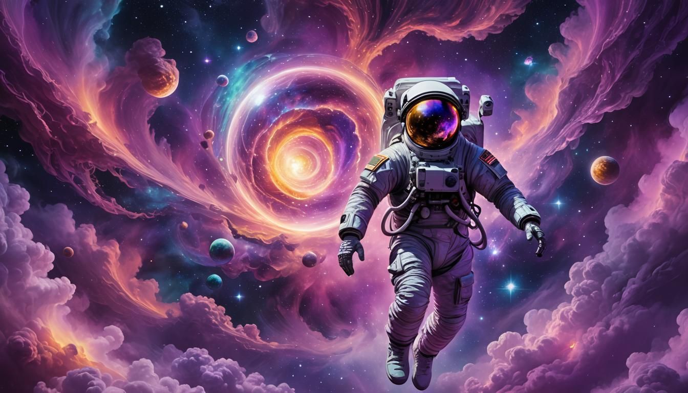 Mystical Astronaut Floats Near Astral Portal in Space