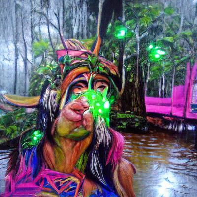 Amazon Shaman: Neon Psychedelic Hyperrealism