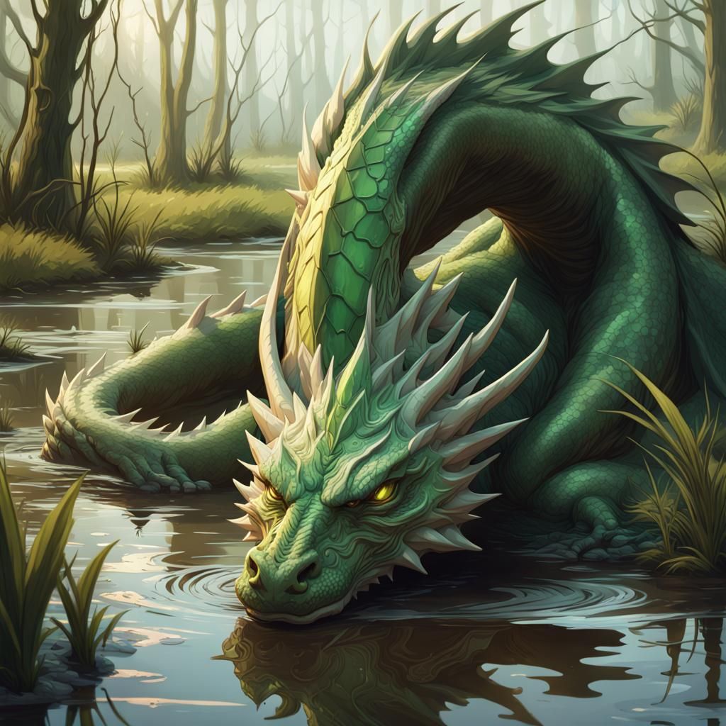Green Acid Dragon Portrait in Detailed Digital Art
