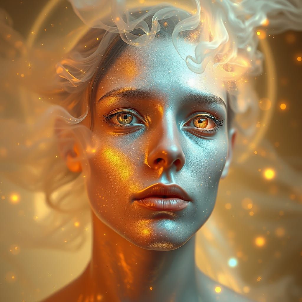 Astral Being Portrait in Flowing Oil and Starlight