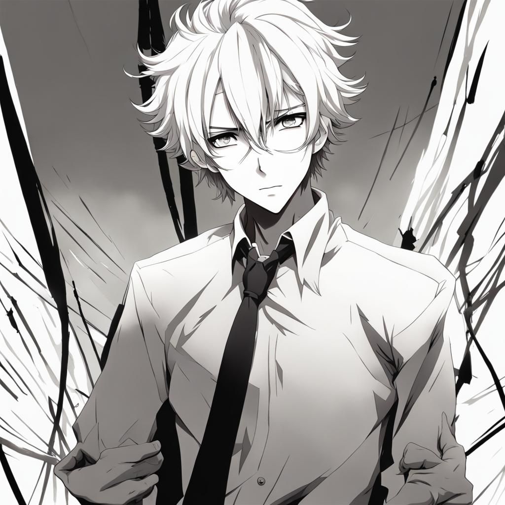 Anime Style Boy with White Hair