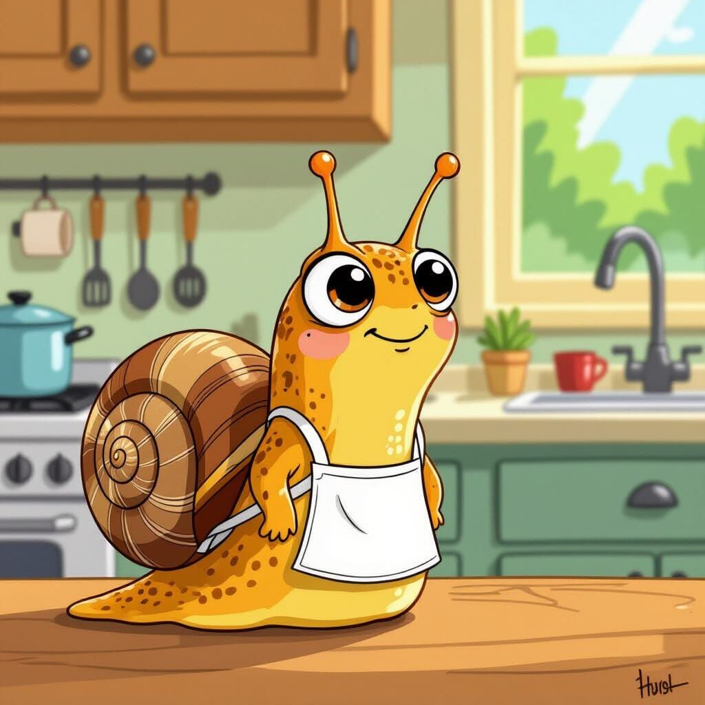 Cartoon Snail's Kitchen Adventure: Whimsical Animation