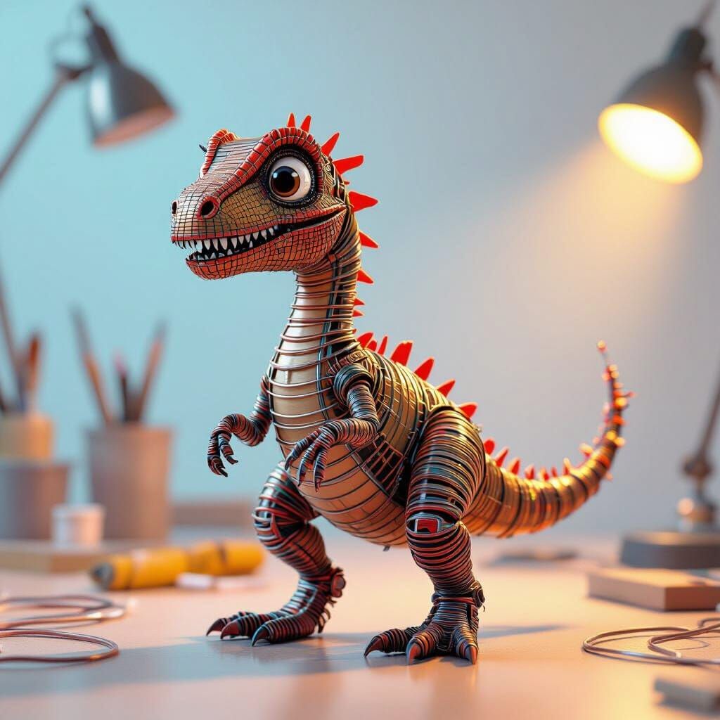 Tiny Wire Dinosaur in Workshop: 3D Digital Art