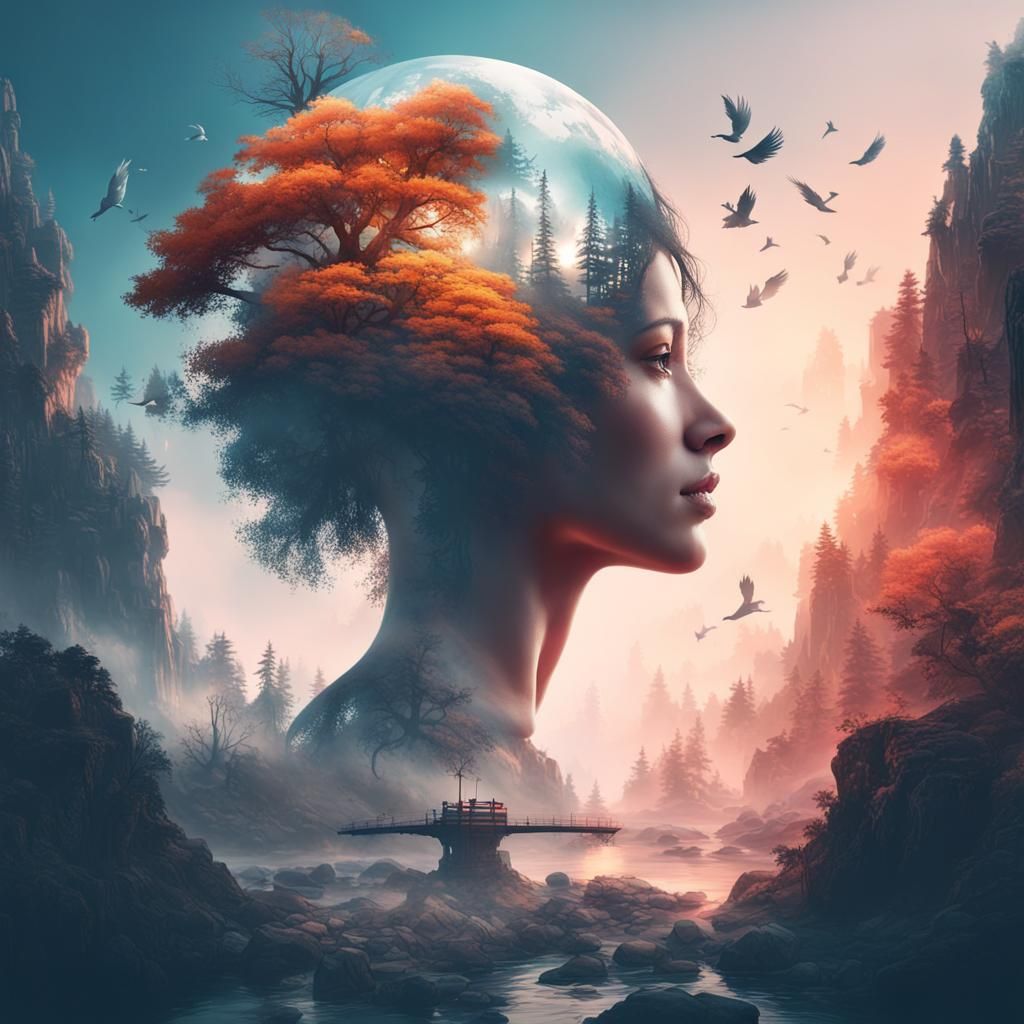 Captivating Double Exposure Art in Matte Painting Style