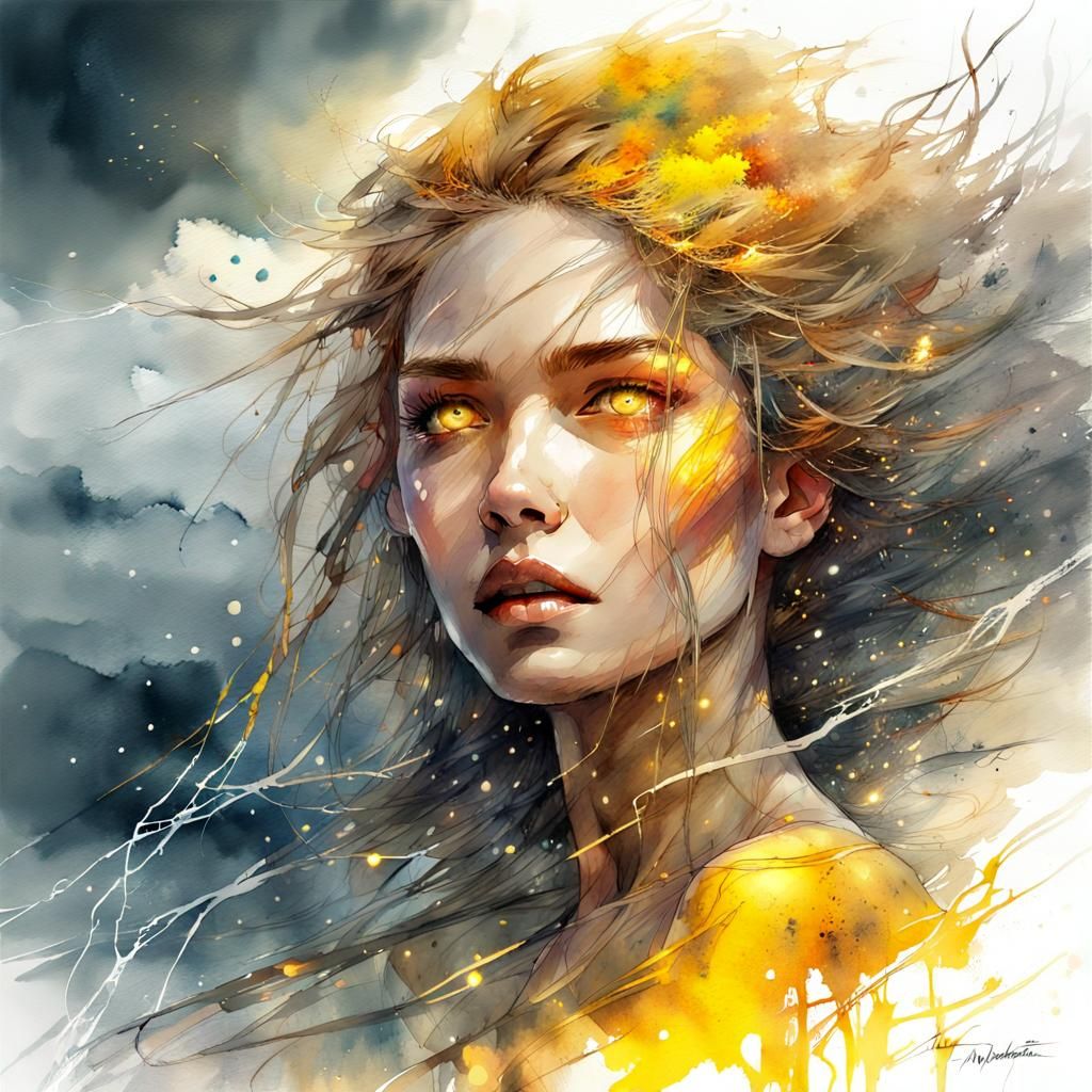 Storm Goddess in Digital Watercolor Art