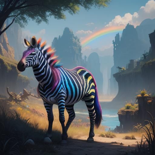 Rainbow Zebra with Sunglasses: Detailed Matte Painting