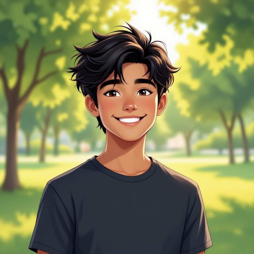 Handsome 16-Year-Old Boy in Sunlit Park