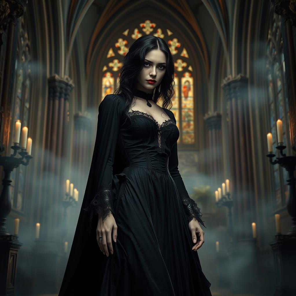 Ethereal Gothic Vampire Goddess in Cinematic Splendor