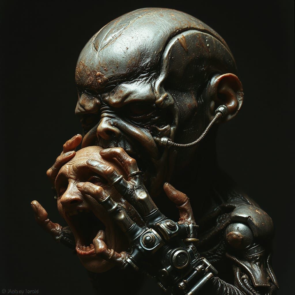 Biomechanical Zombie Abomination in Dark Surrealism
