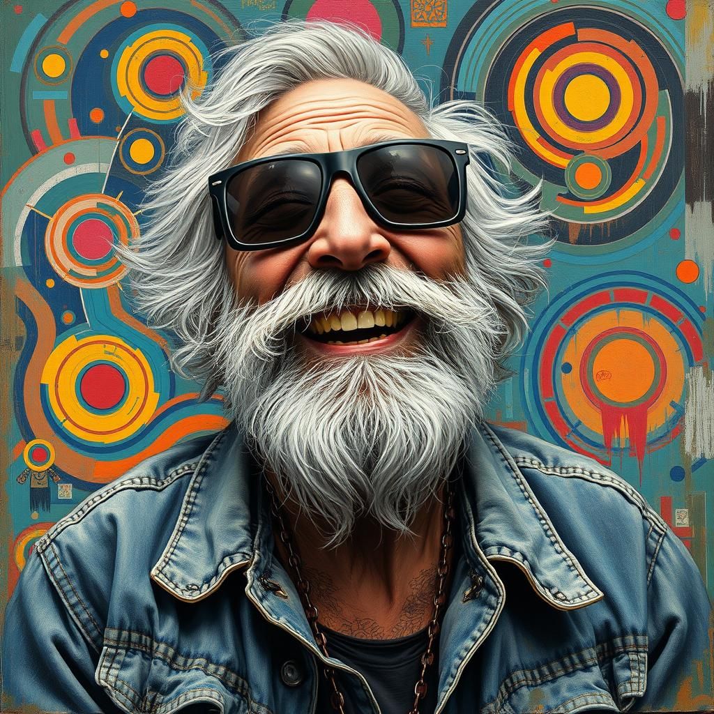 Funky Hobo Portrait in Colorful Surrealist Style