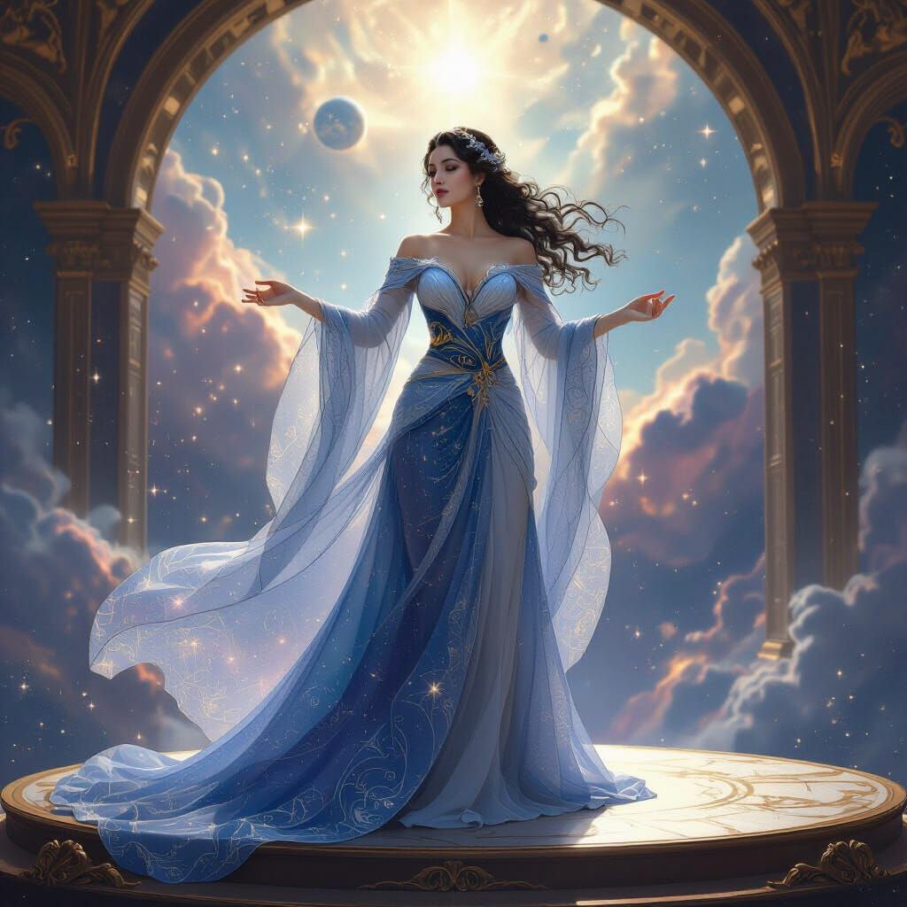 Celestial Opera Singer on Cosmic Stage, Classical Portraitur...