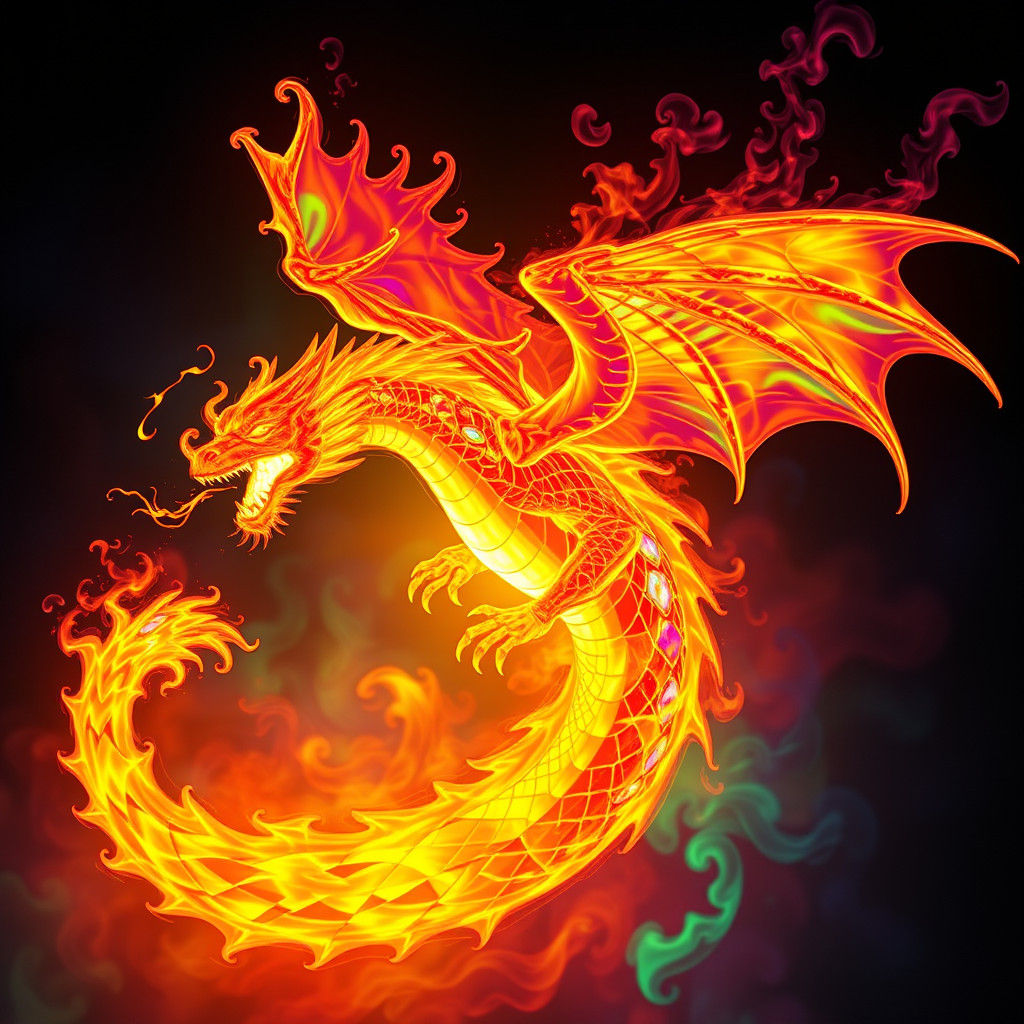 Fiery Dragon Made of Translucent Flames