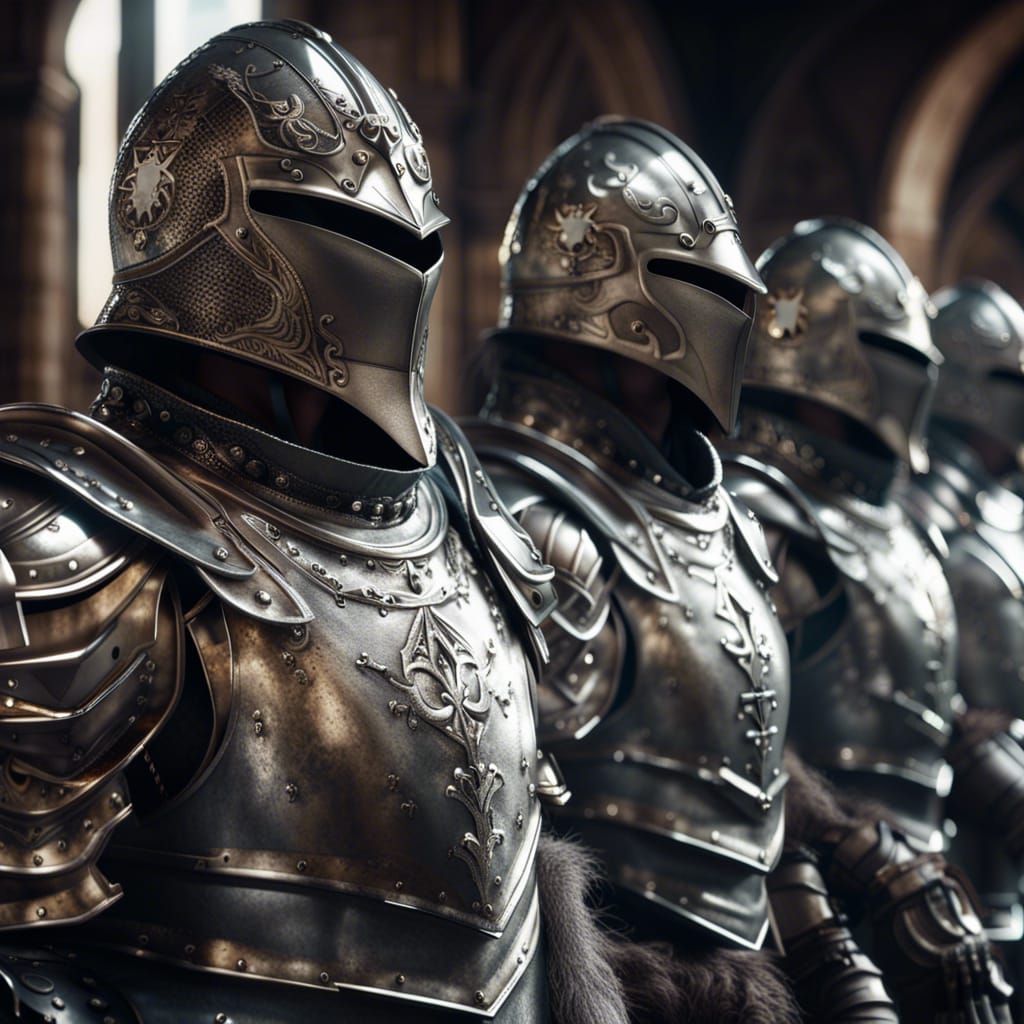 Medieval Silver Armored Soldiers in Digital Matte Painting