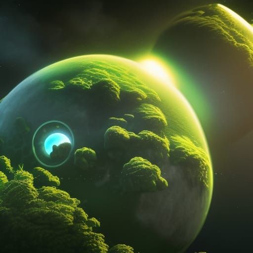 Lush Green Planet from Space: Fantasy Concept Art