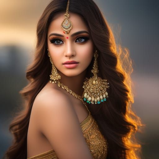 Portrait of Beautiful Indian Girl in Photorealistic Style