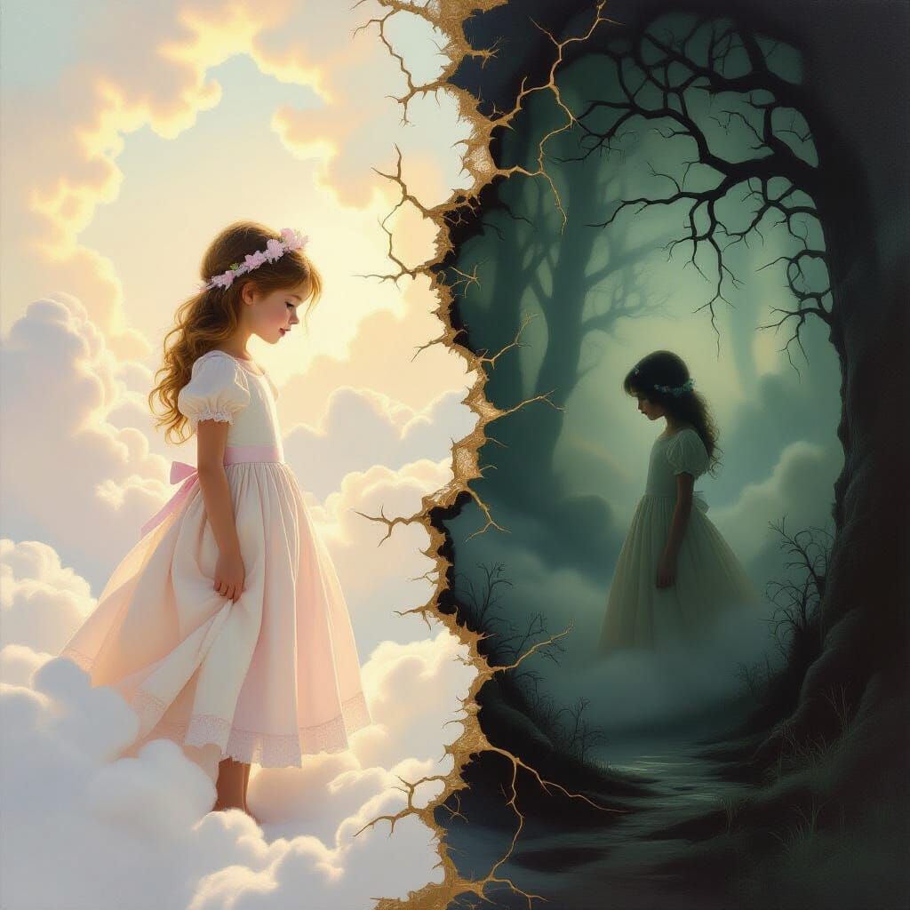 Luminous Girl in Contrasting Dreamscape