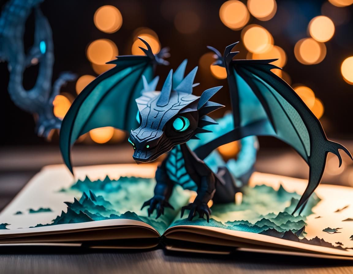 Sinister Chibi-Dragon Pop-Up Book Scene