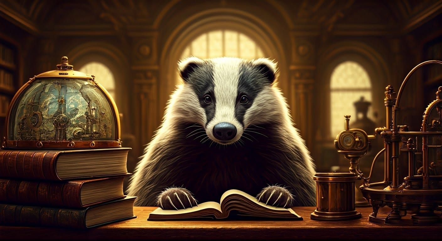 Victorian Badger in Mystical Study
