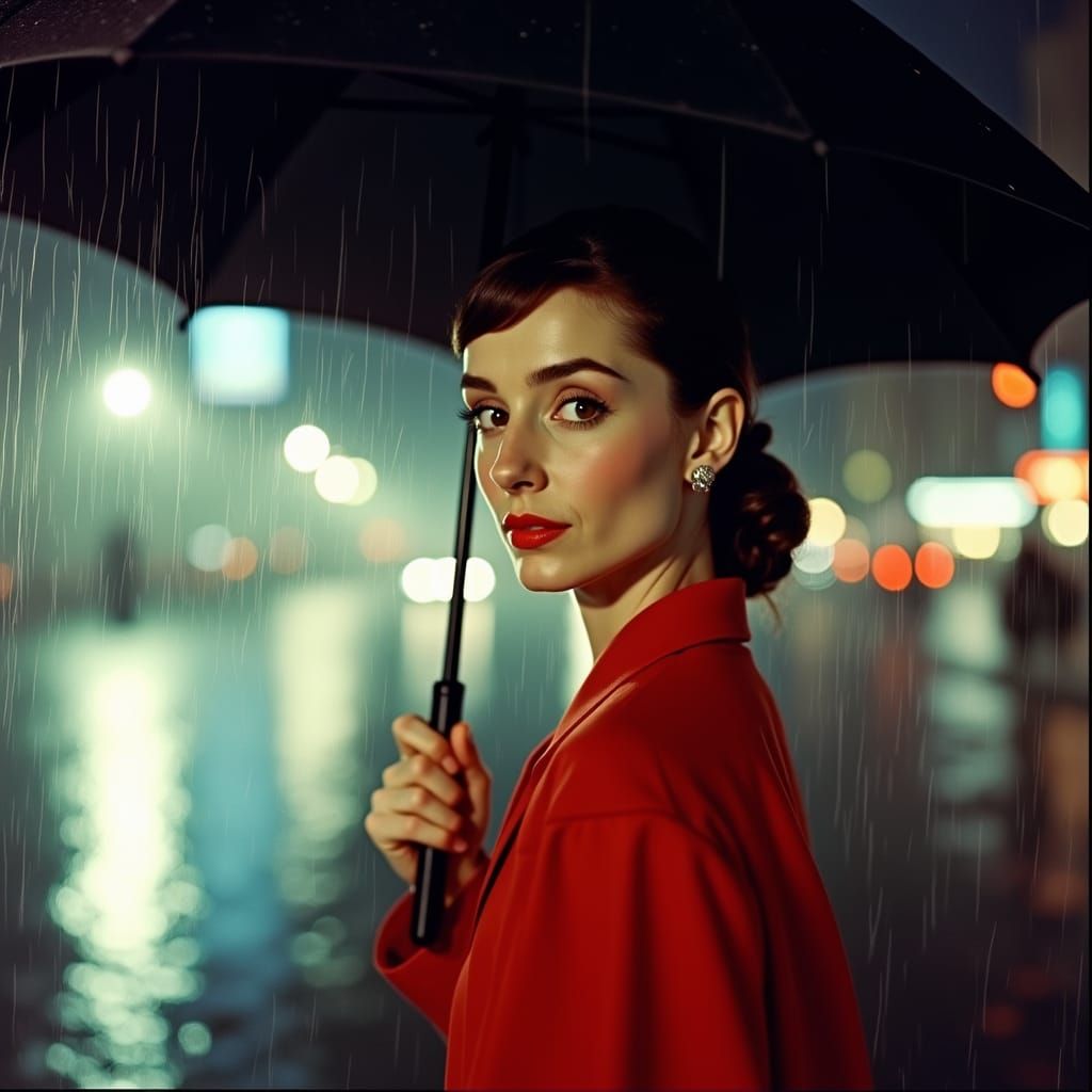 Elegant Woman in Rainy New York, Basquiat Style